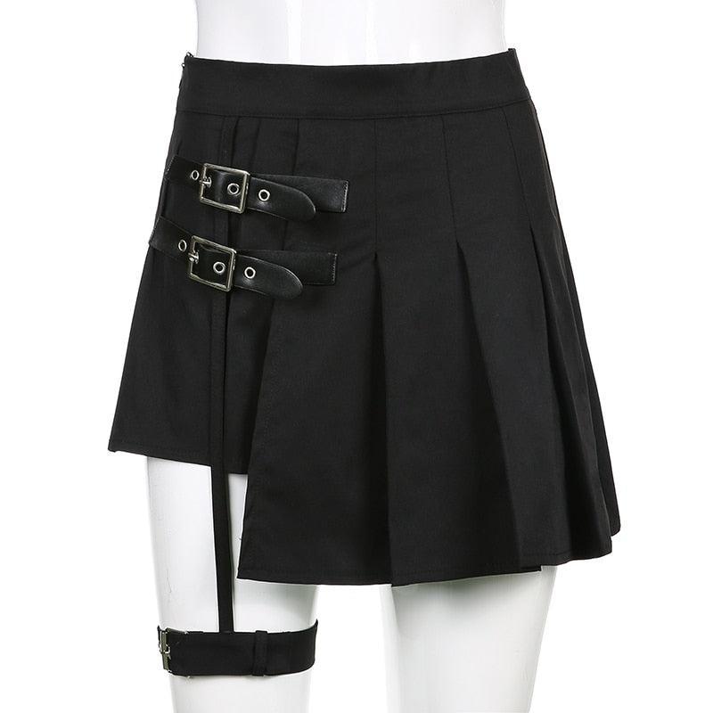 Y2K Goth Belt Mini Skirt