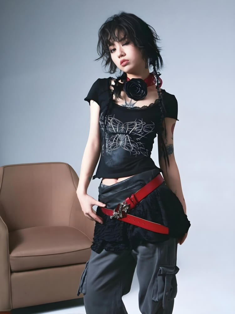 Y2K Goth Butterfly Print Tee