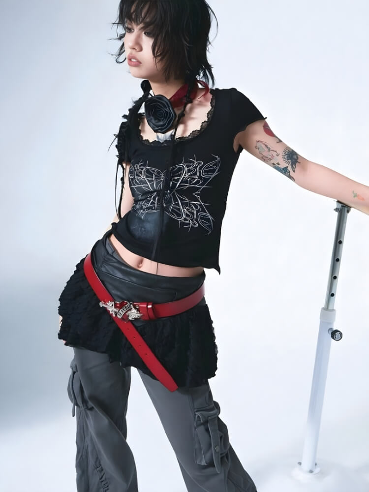 Y2K Goth Butterfly Print Tee