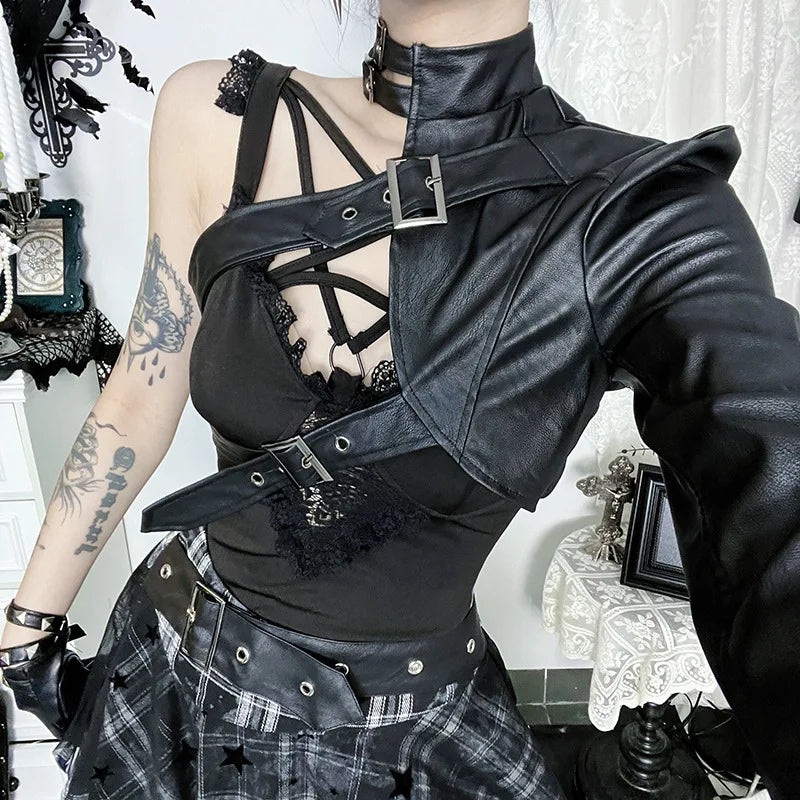 Y2K Goth Harness One Sleeve Top - Litlookz Studio