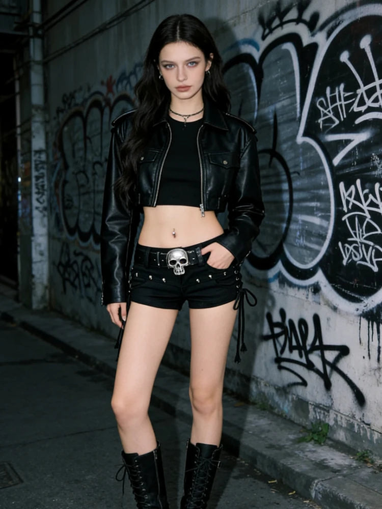 Y2K Goth Lace Up Micro Shorts