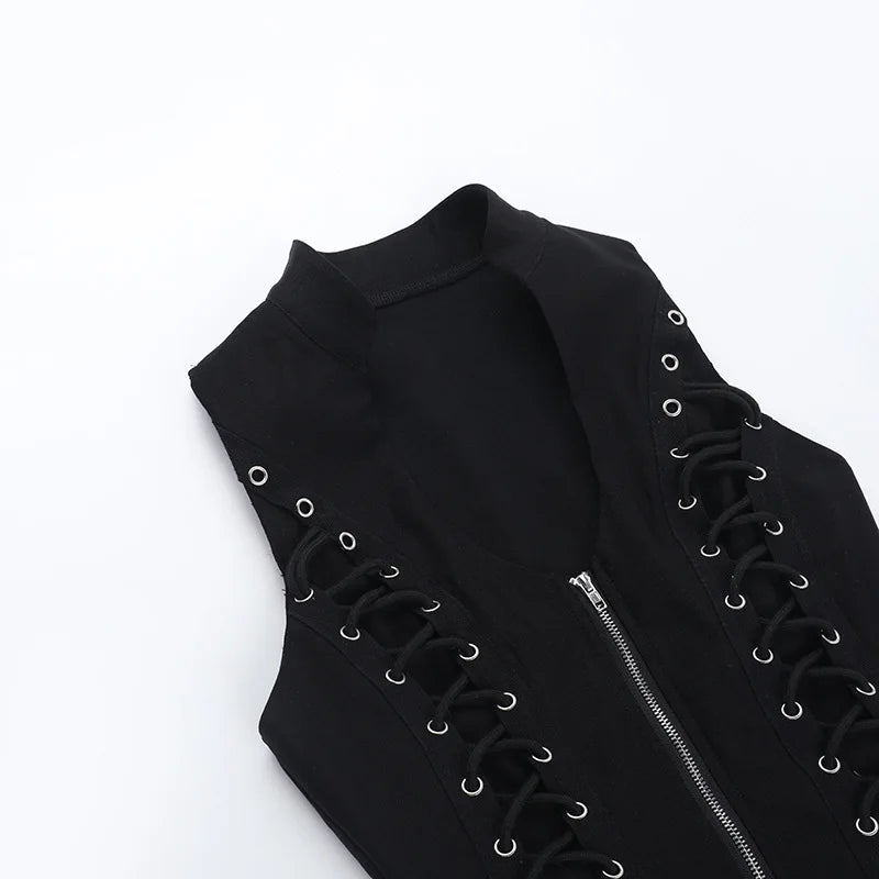 Y2K Goth Lace Up Zip Top - Litlookz Studio