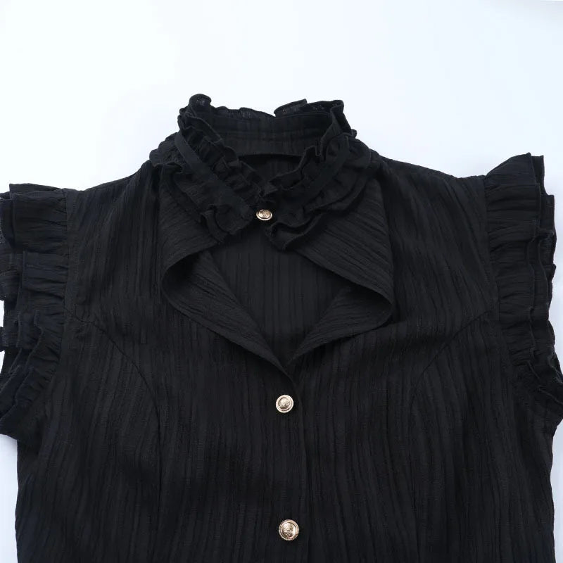 Y2K Goth Pleated Fitted Shirt - Litlookz Studio
