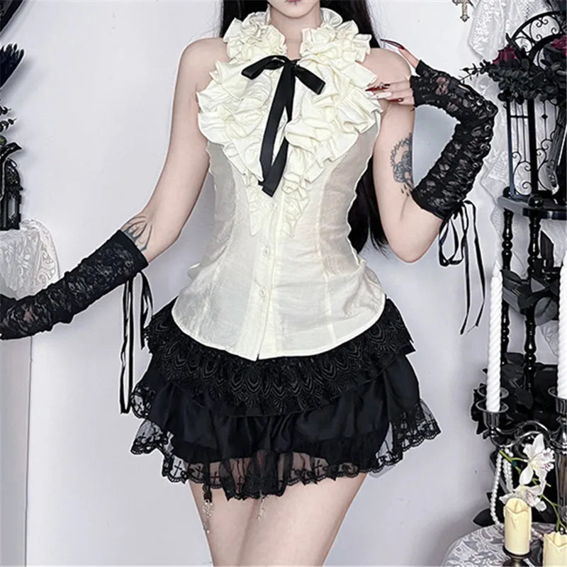 Y2K Goth Ruffle Shirt