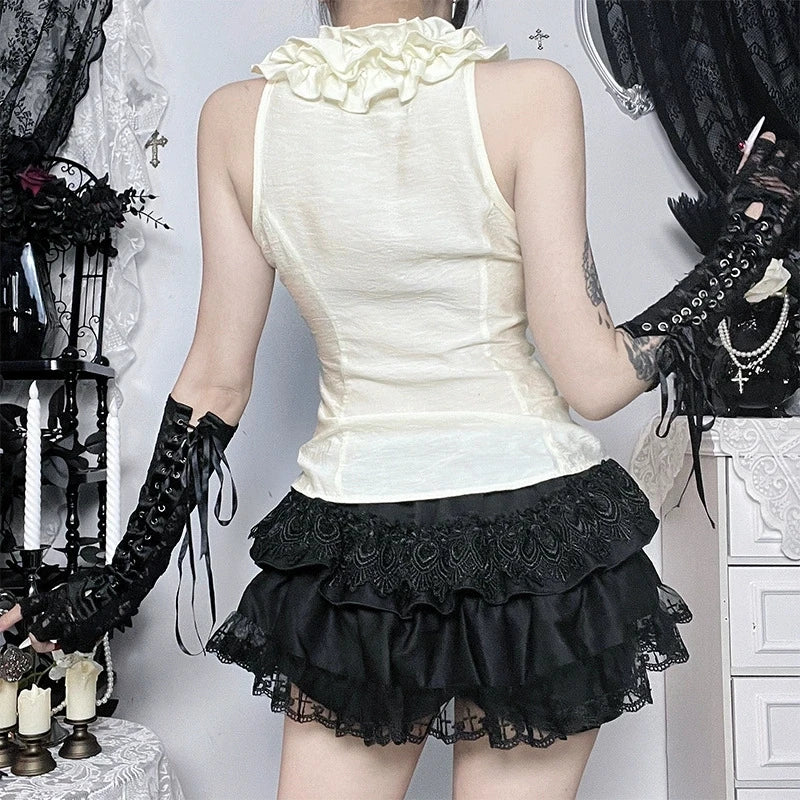 Y2K Goth Ruffle Shirt