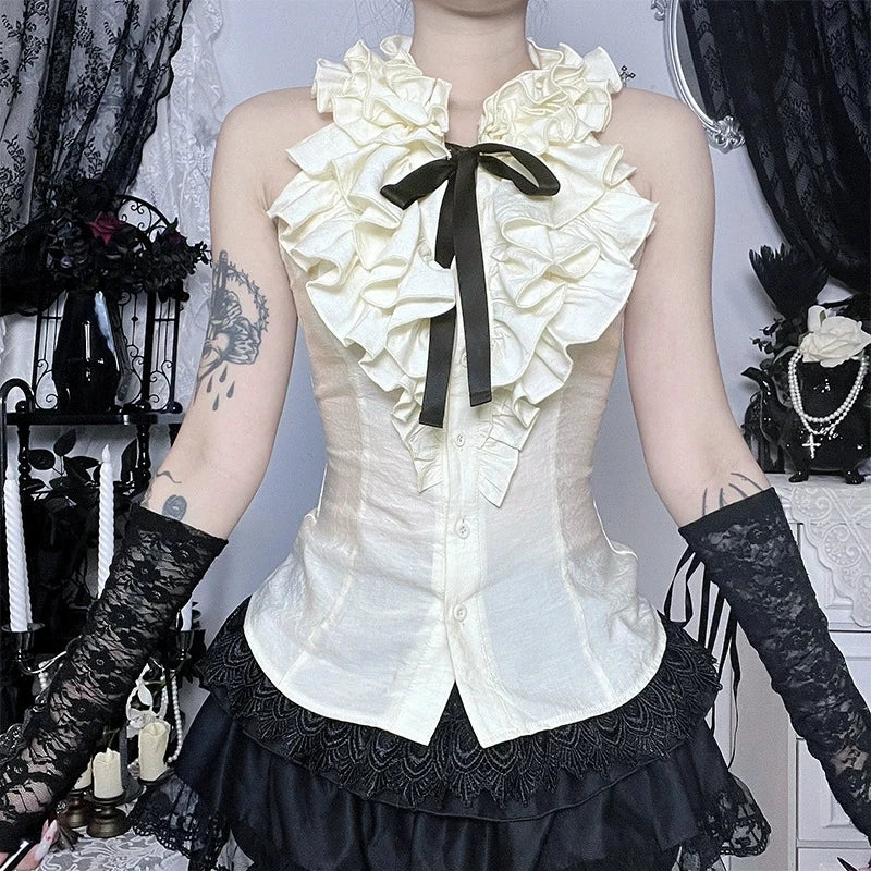 Y2K Goth Ruffle Shirt