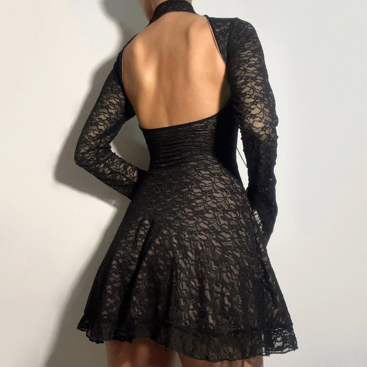 Y2K Goth Sheer Lace Mini Dress