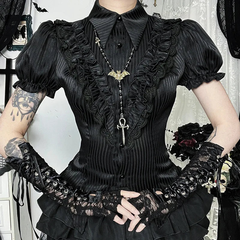 Y2K Goth Victorian Ruffle Shirt