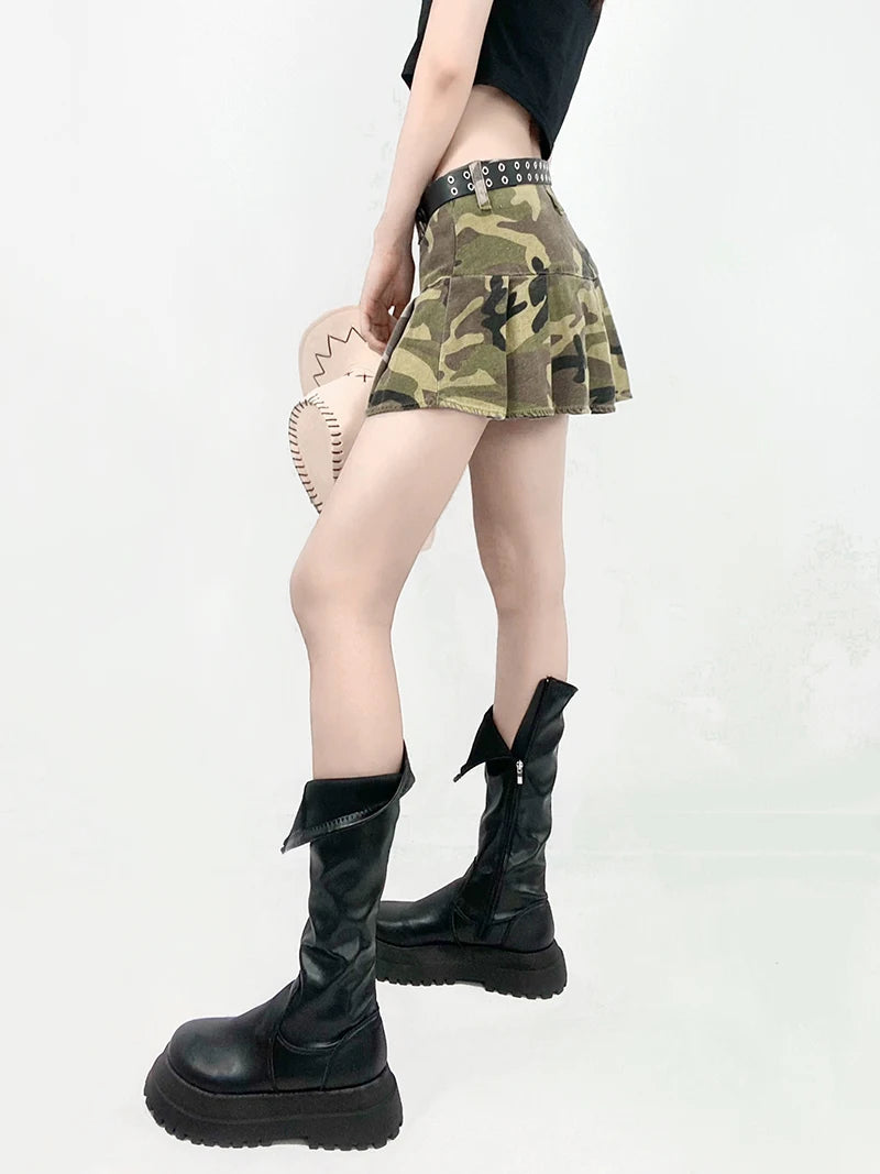 Y2K Grunge Camo Pleated Mini Skirt