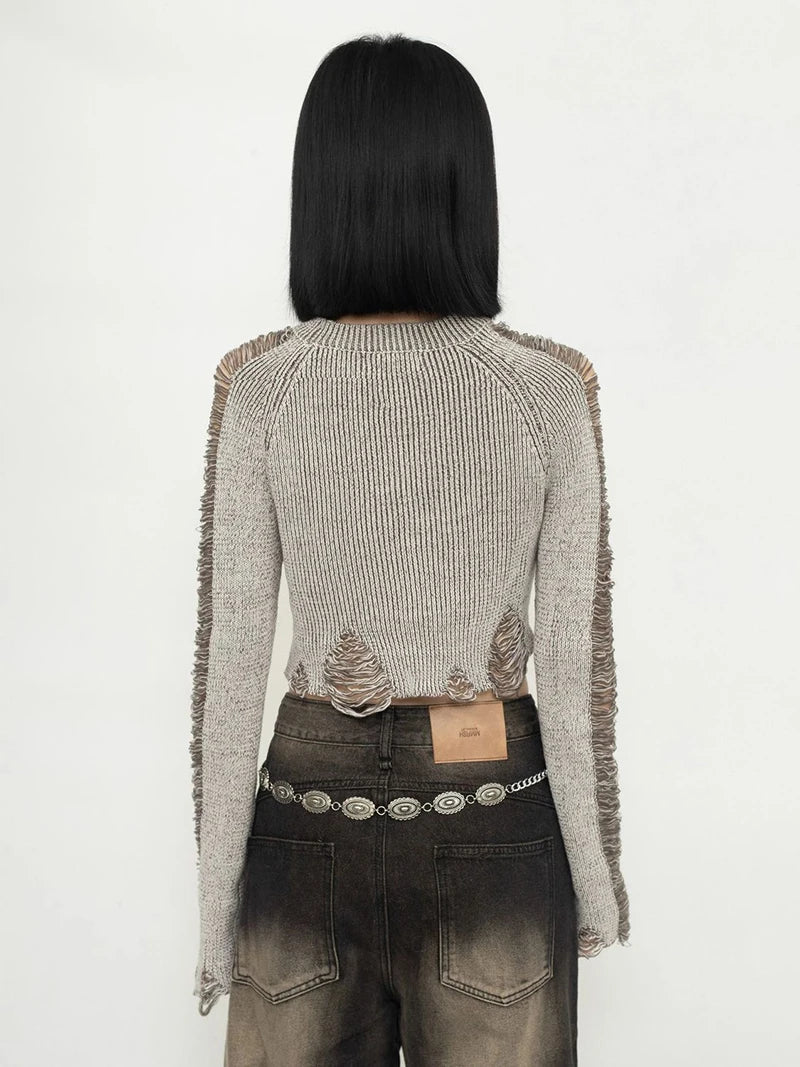 Y2K Grunge Distressed Crop Sweater