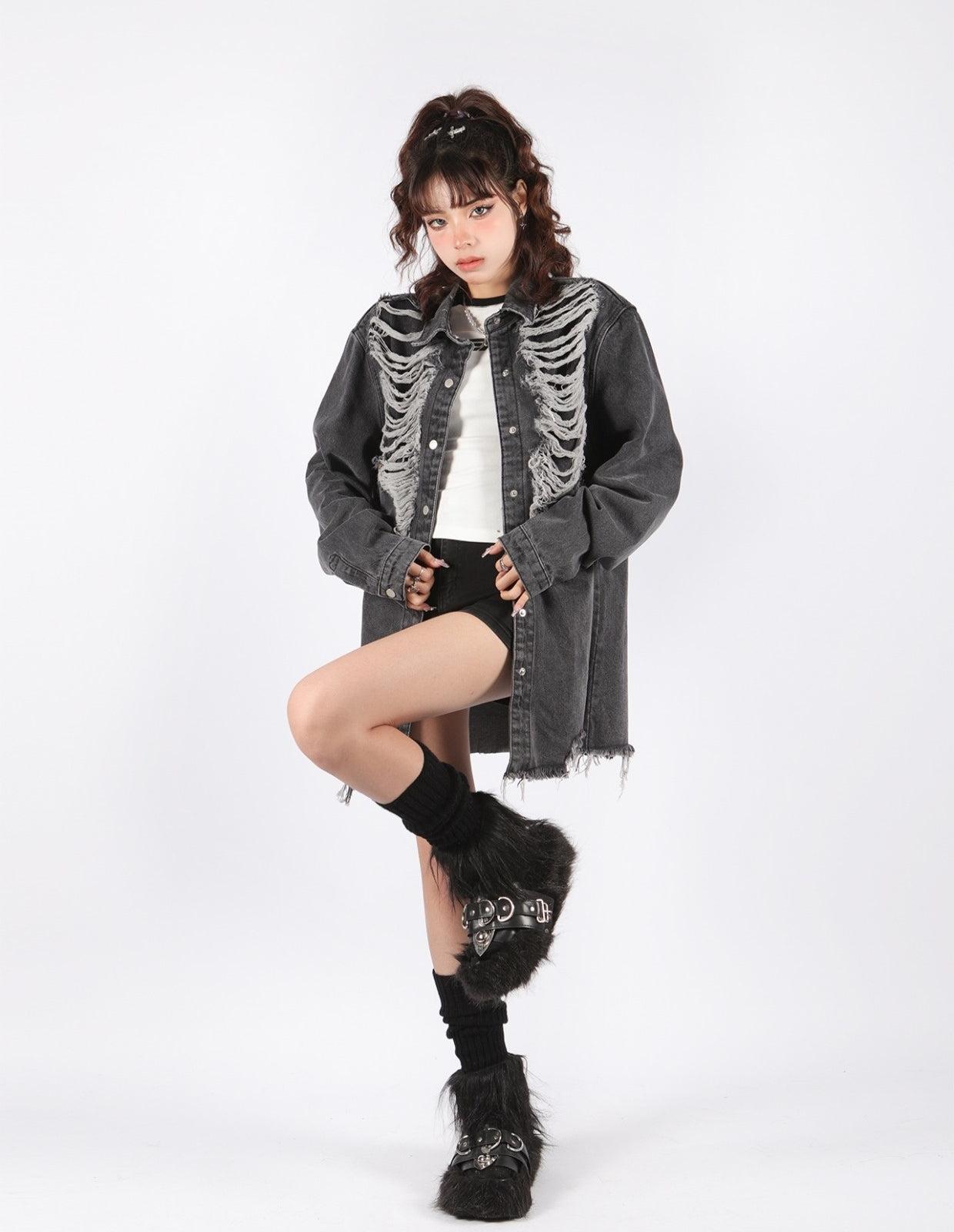 Y2K Grunge Distressed Denim Jacket - Litlookz Studio