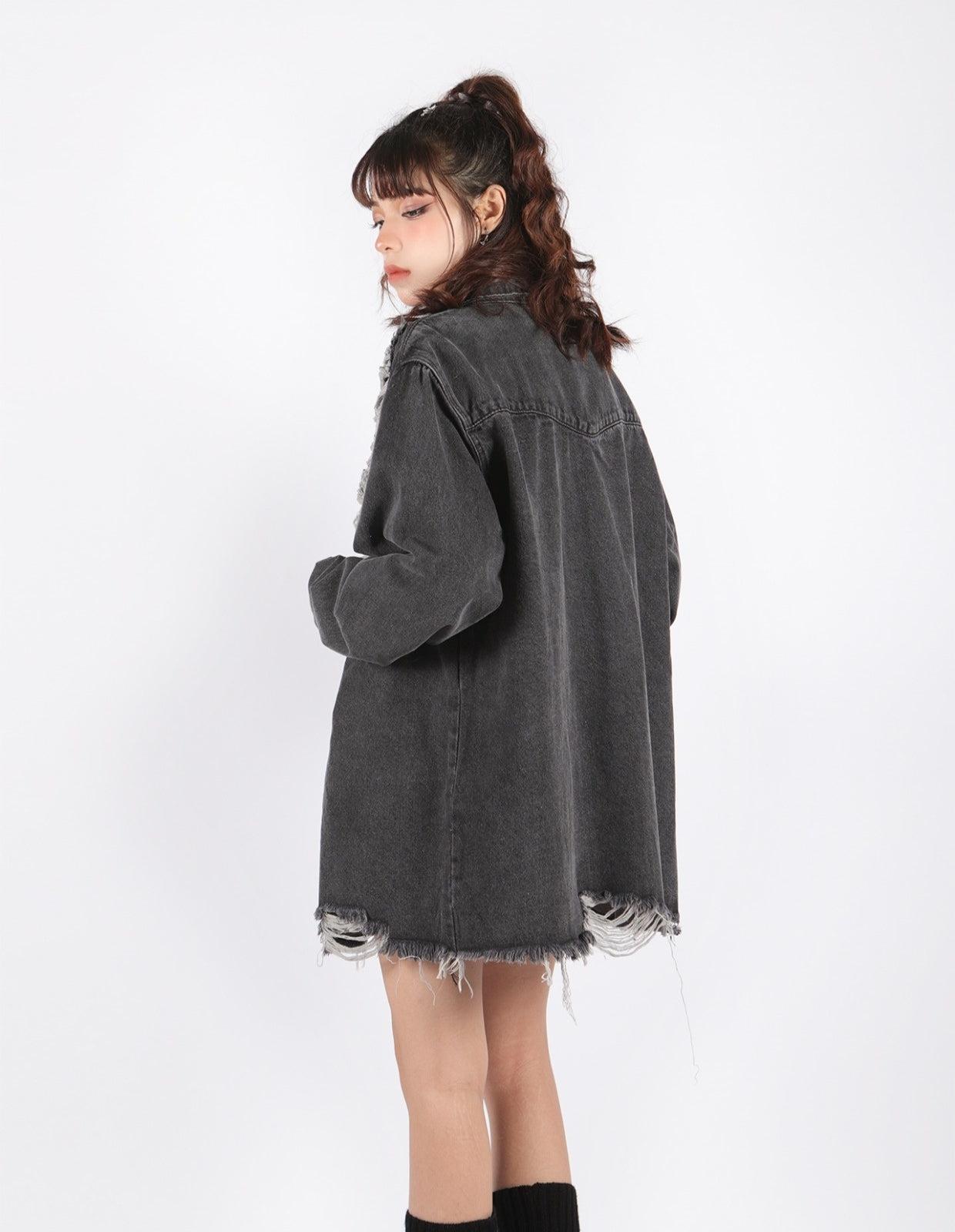 Y2K Grunge Distressed Denim Jacket - Litlookz Studio