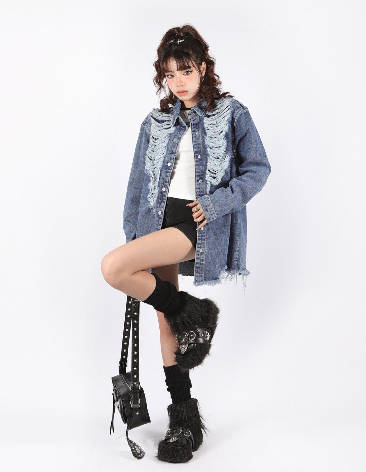 ジャケット・アウター 00s Levi's grunge black denim jacket y2k Y2K Grunge Distressed Denim Jacket - Litlookz Studio