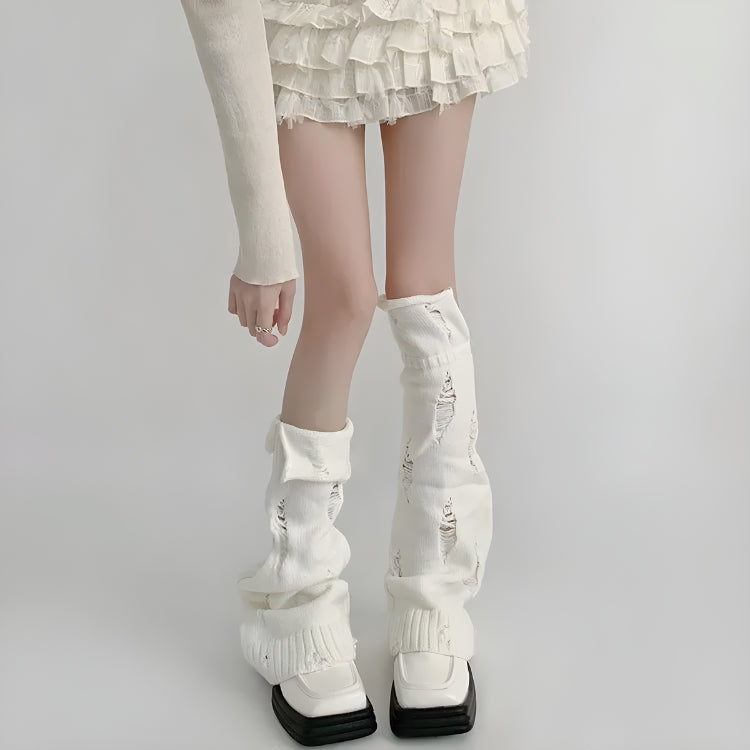 Y2K Grunge Distressed Knitted Leg Warmers