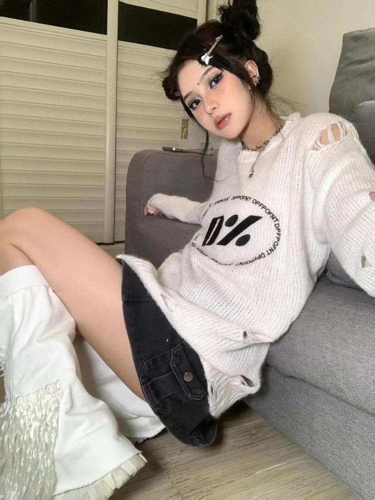 Y2K Grunge Distressed Knitted Sweater