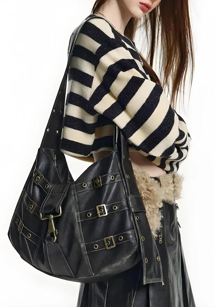 Y2K Grunge Faux Leather Belted Bag - Litlookz Studio