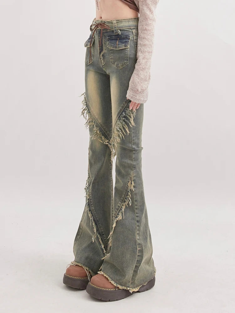 パンツ archive grunge damage flared denim y2k archive y2k ripped flare denim SIZE L ダメージ加工 フレアデニム