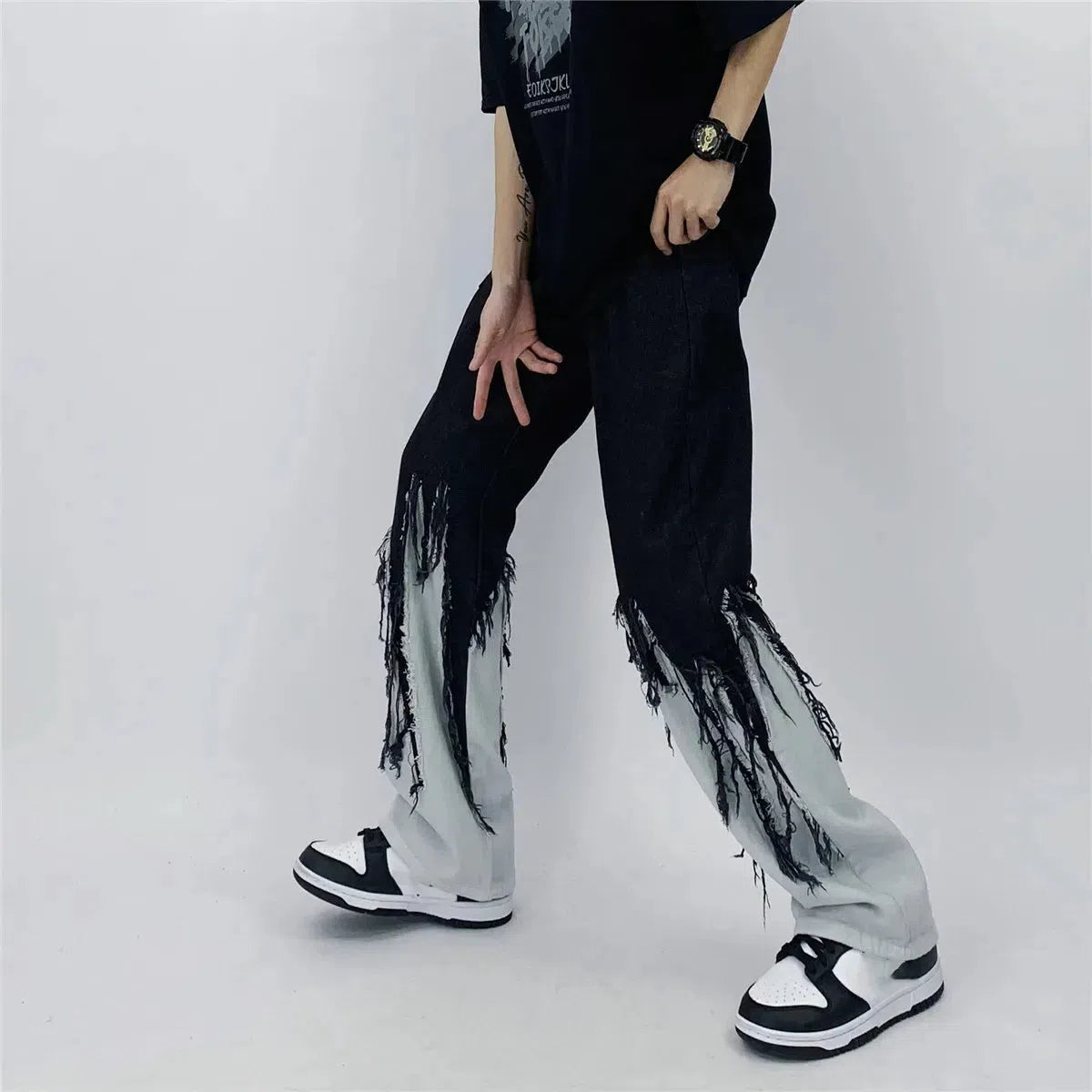 Y2K Grunge Fringed Straight Leg Jeans