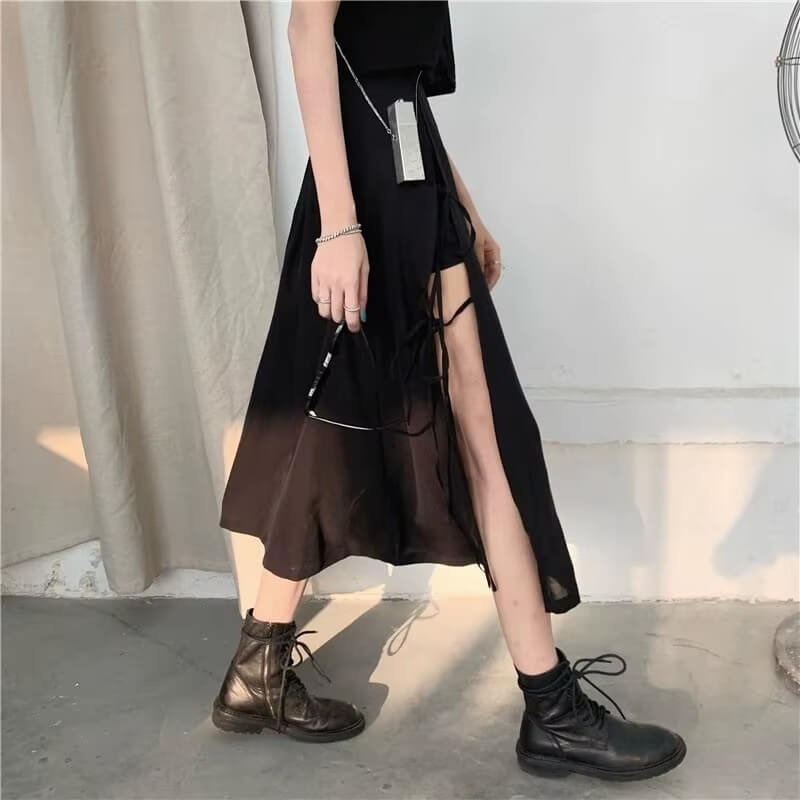 Y2K Grunge Lace Up Midi Skirt - Litlookz Studio