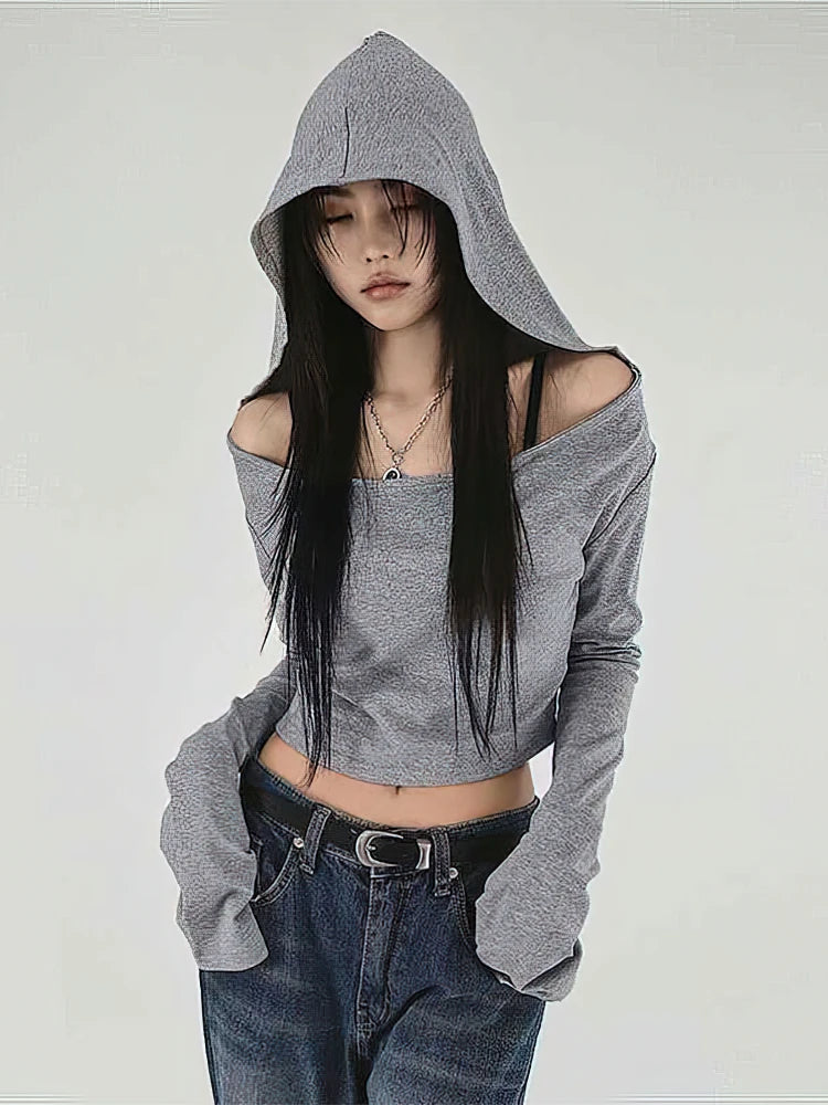 Y2K Grunge Off Shoulder Hoodie - Litlookz Studio