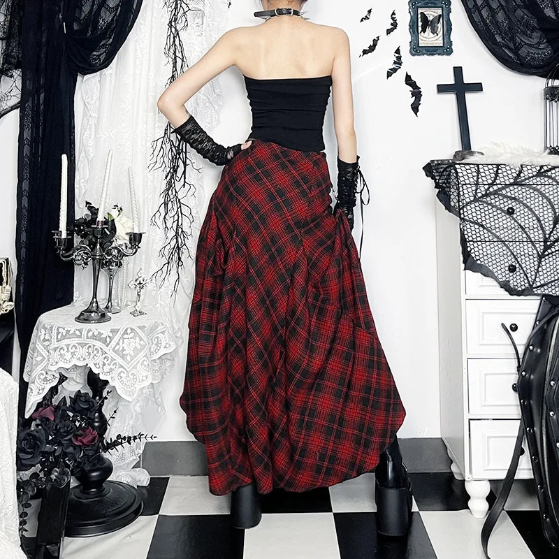 Y2K Grunge Plaid Hitch-Up Skirt - Litlookz Studio Y2K Grunge Plaid Hitch-Up Skirt - Litlookz Studio