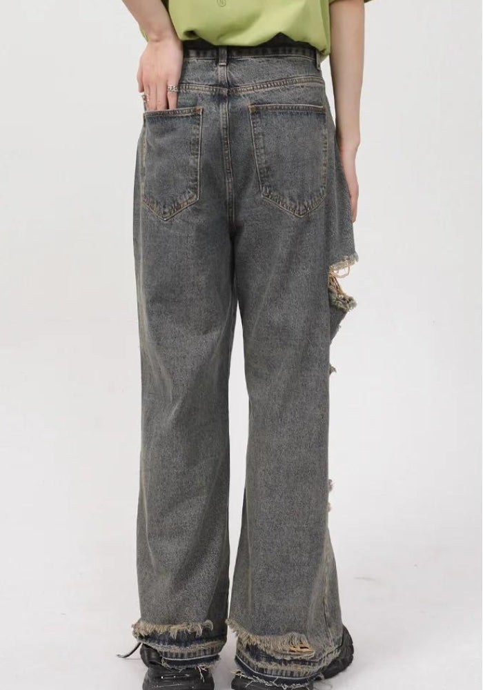 Y2K Grunge Ripped Straight Leg Jeans - Litlookz Studio
