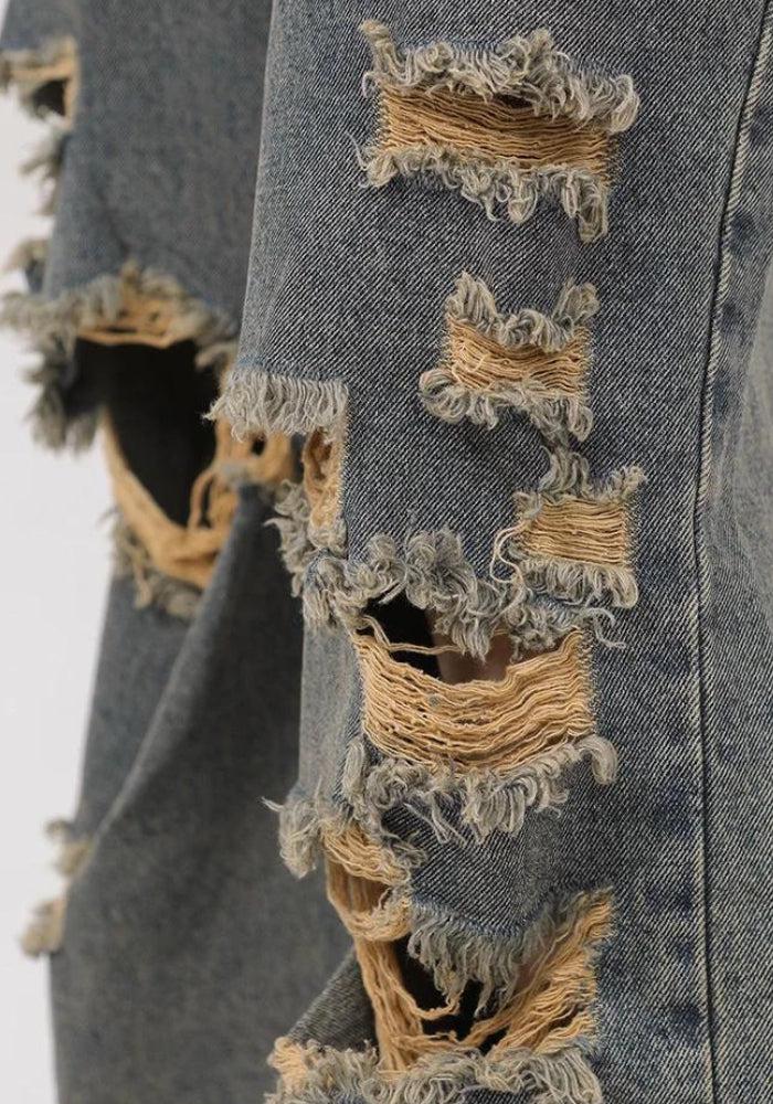Y2K Grunge Ripped Straight Leg Jeans - Litlookz Studio