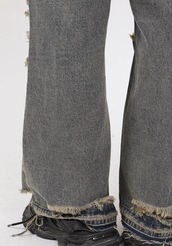 パンツ damage straight denim pants y2k grunge Y2K Grunge Ripped Straight Leg Jeans - Litlookz Studio
