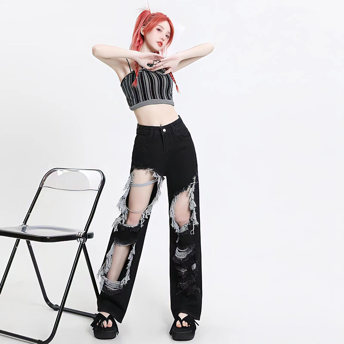 Y2K Grunge Ripped Wide Leg Jeans
