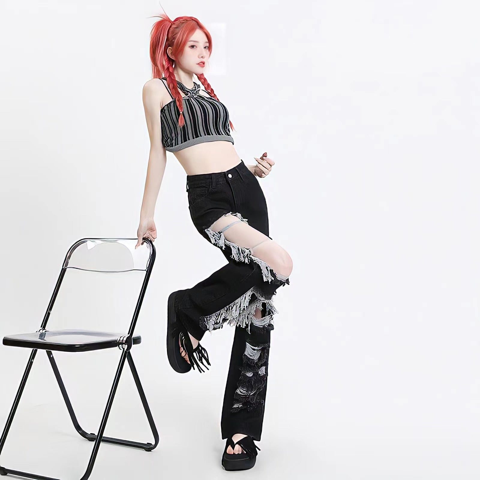 Y2K Grunge Ripped Wide Leg Jeans - Litlookz Studio