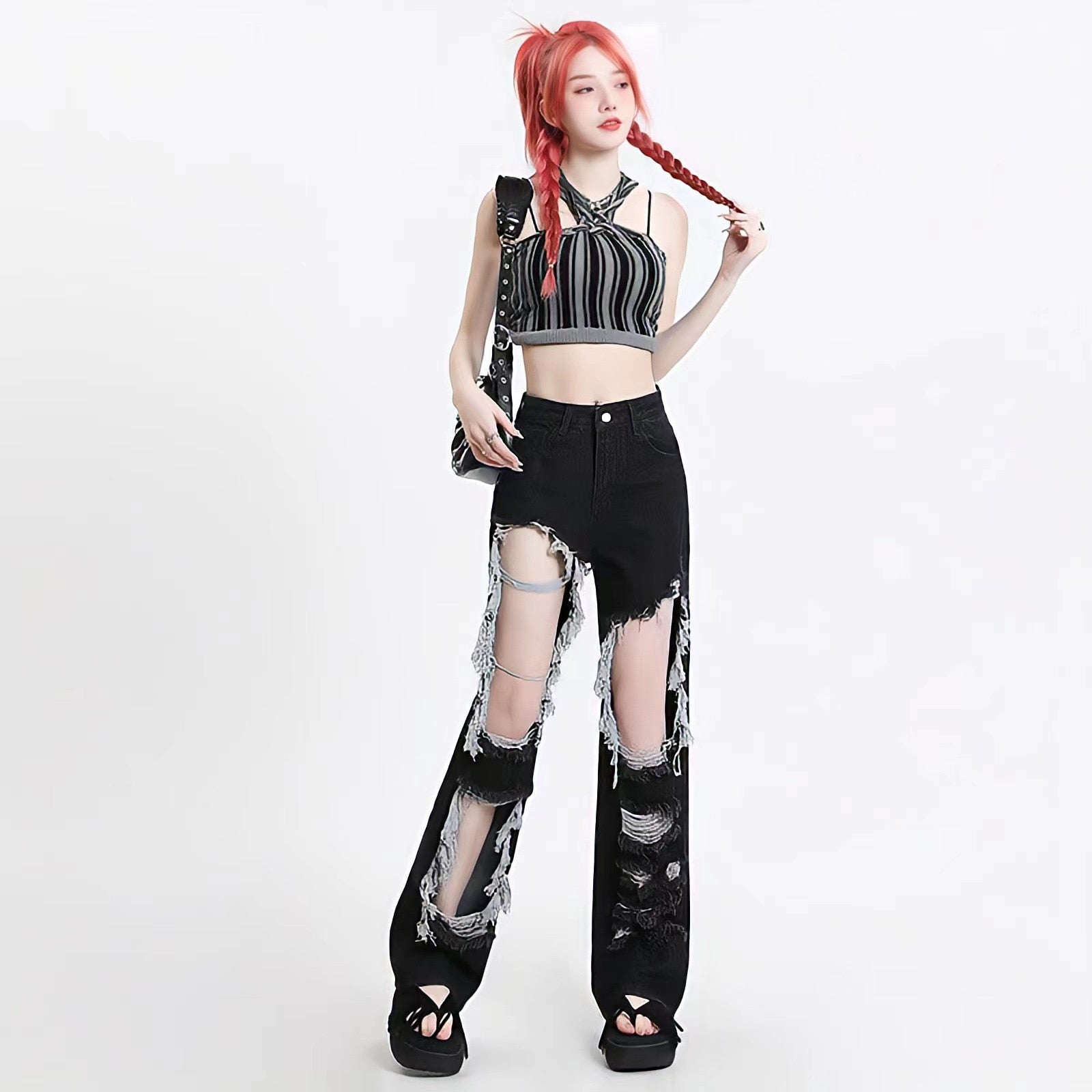 Y2K Grunge Ripped Wide Leg Jeans - Litlookz Studio