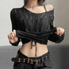 Y2K Grunge Sheer Lace Up Knitted Top