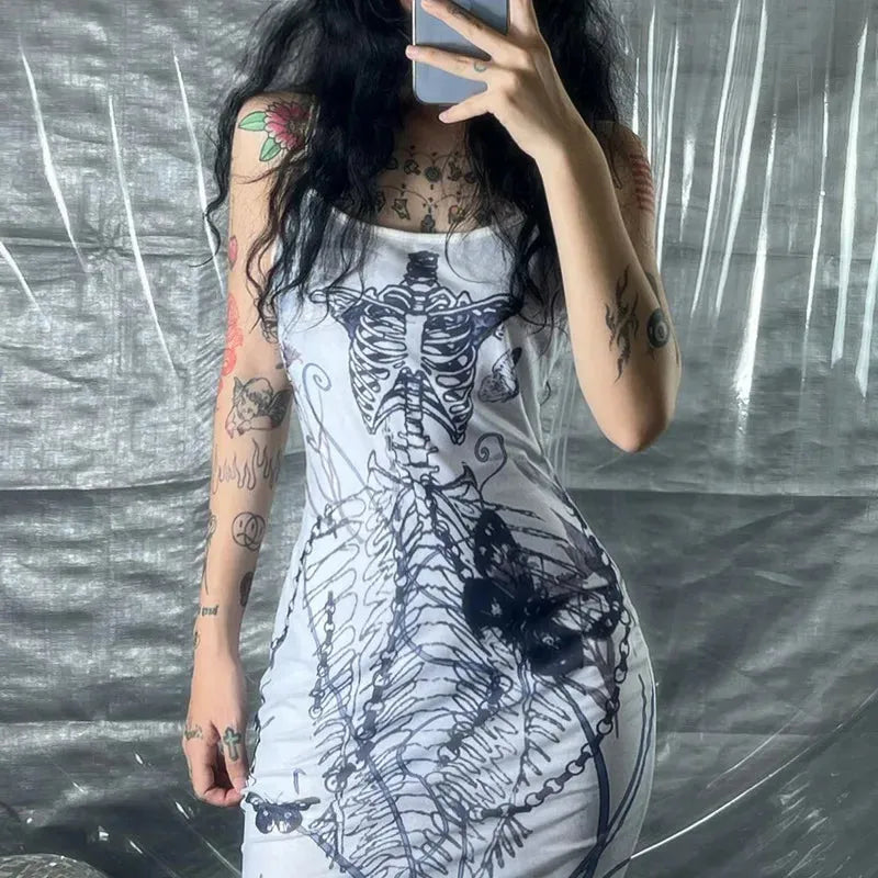 skeleton maxi dress Y2K Grunge Skeleton Maxi Dress