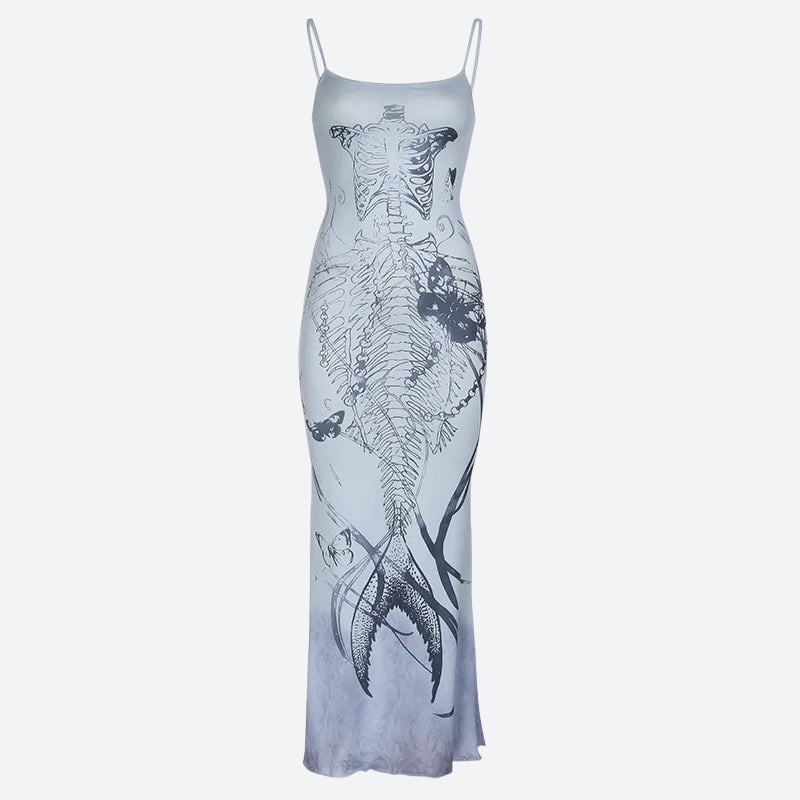 white grunge dress Y2K Skeleton Maxi housedress