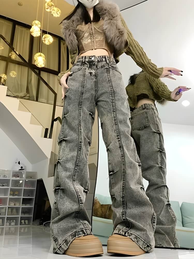 Y2K Grunge Wide Leg Jeans - Litlookz Studio