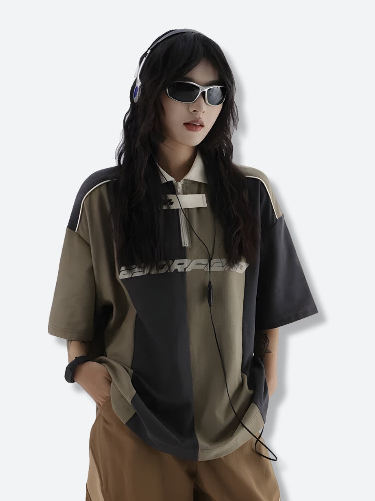 Y2K Half Zip-Up Jersey Top - Litlookz Studio