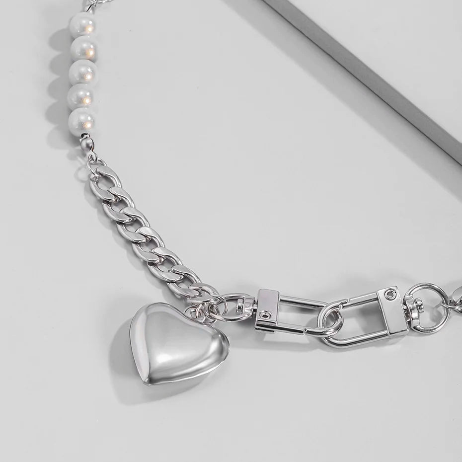 Y2K Heart Chain Beaded Necklace