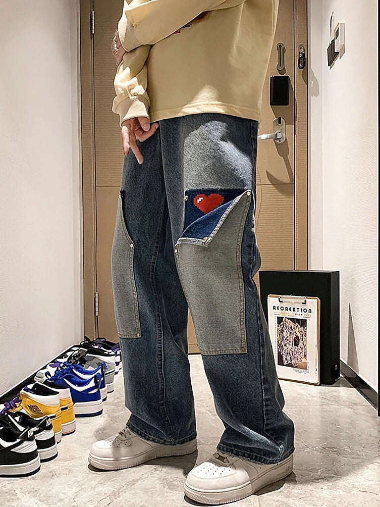 Y2K Heart Detail Cargo Jeans