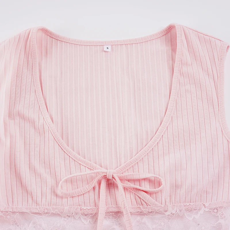 Y2K Lace Panel Tank Top