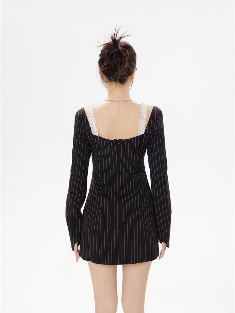 Y2K Lace Strap Bow Mini Dress