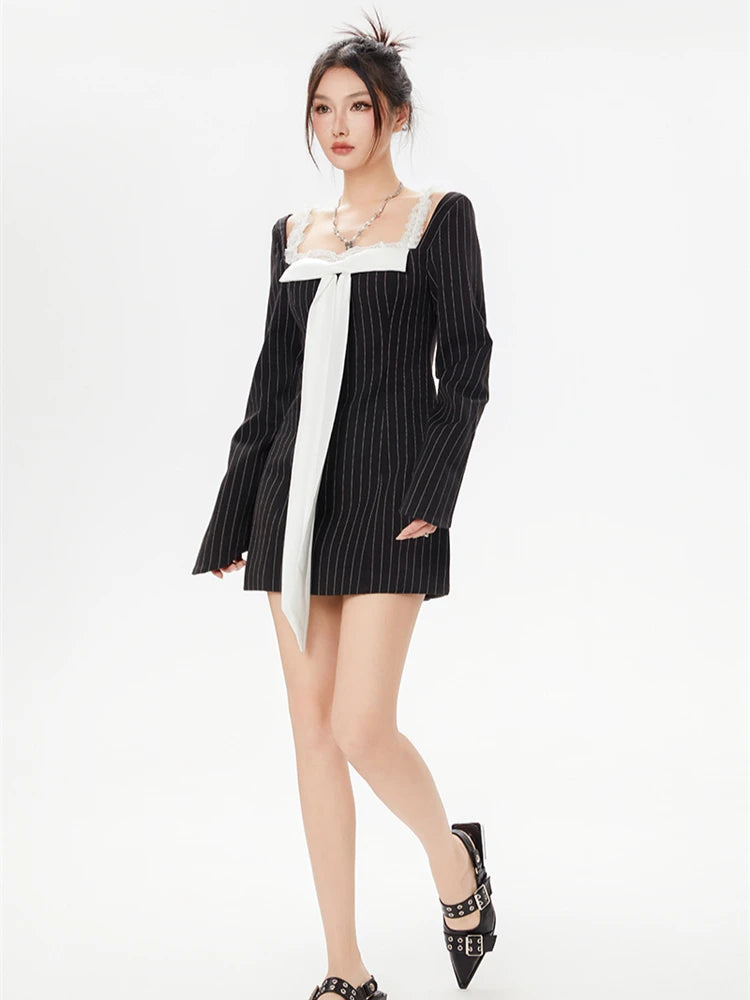 Y2K Lace Strap Bow Mini Dress