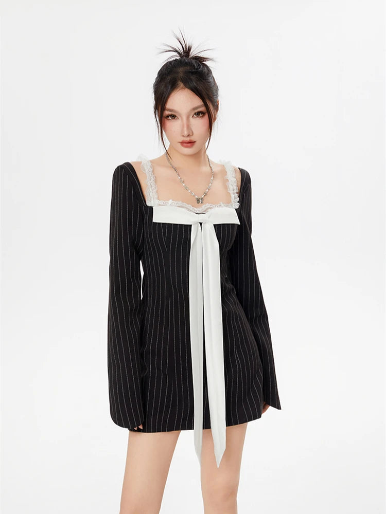 black mini dress y2k Y2K Black Mini Dress With Stole StyleAsh