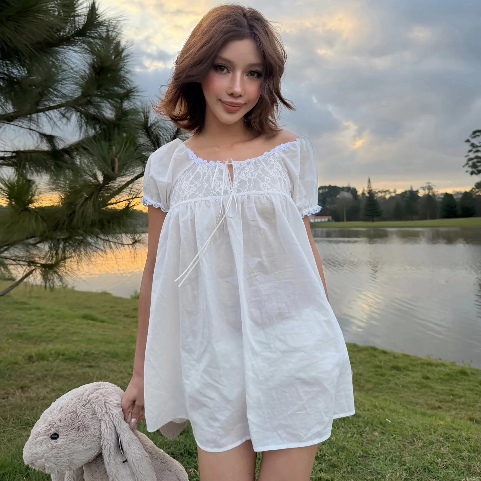 Y2K Lace Trim Babydoll Dress