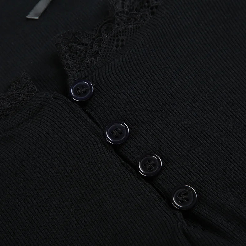 Y2K Lace Trim Button Top