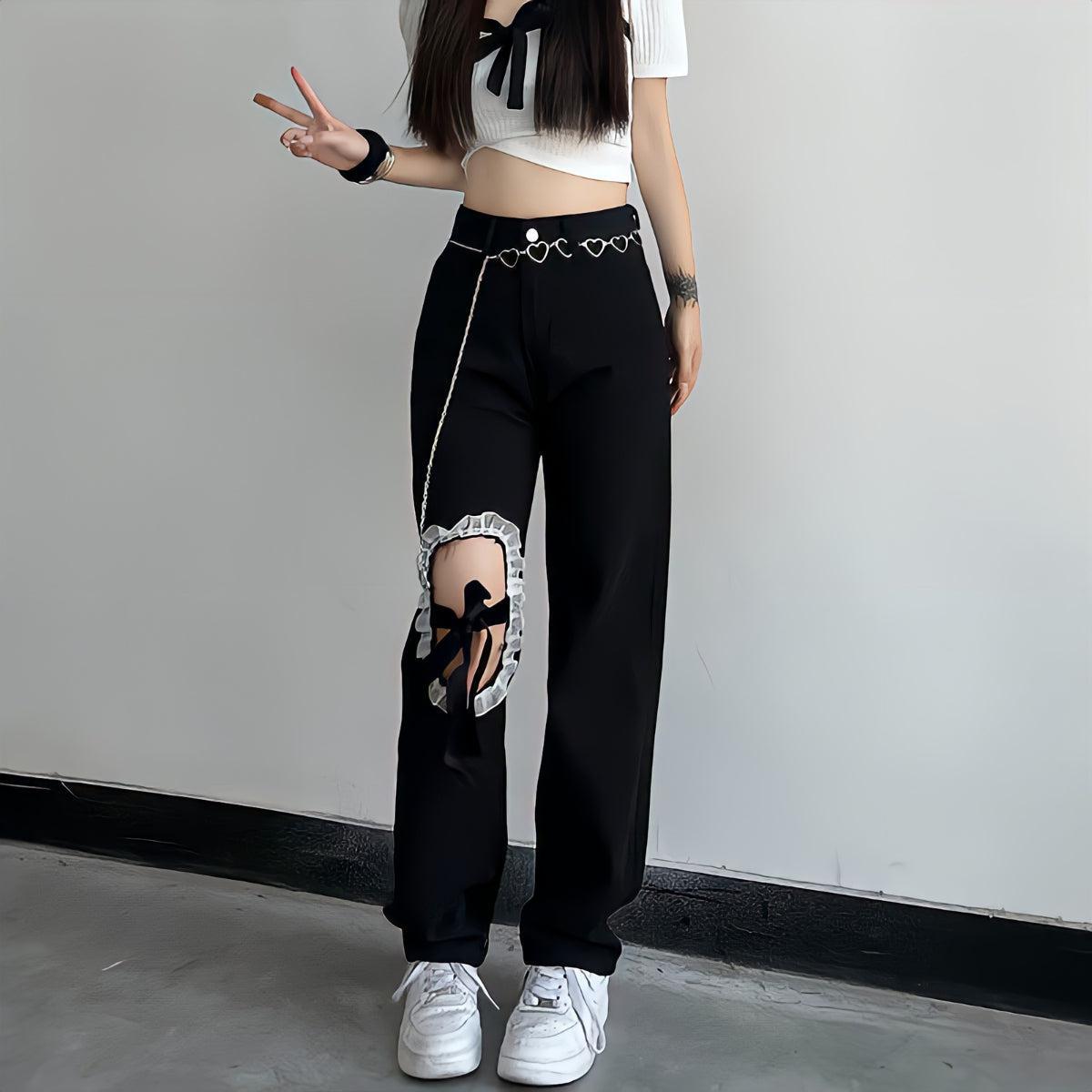 Y2K Lace Up Knee Jeans - Litlookz Studio