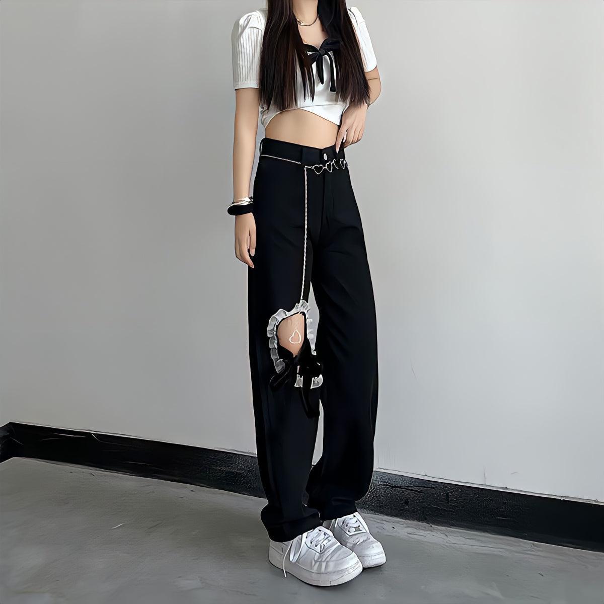 Y2K Lace Up Knee Jeans - Litlookz Studio