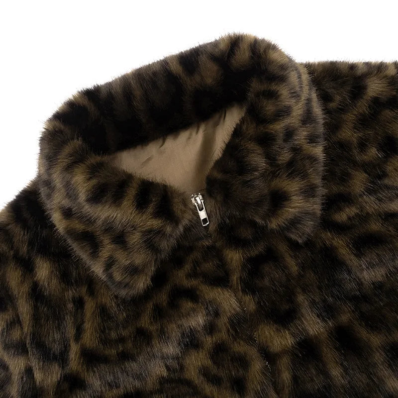 Y2K Leopard Faux Fur Cropped Jacket - Litlookz Studio