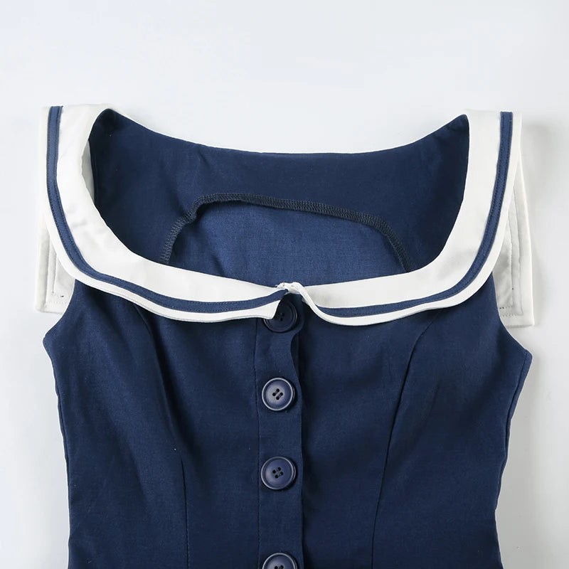 Y2K Nautical Button Mini Dress