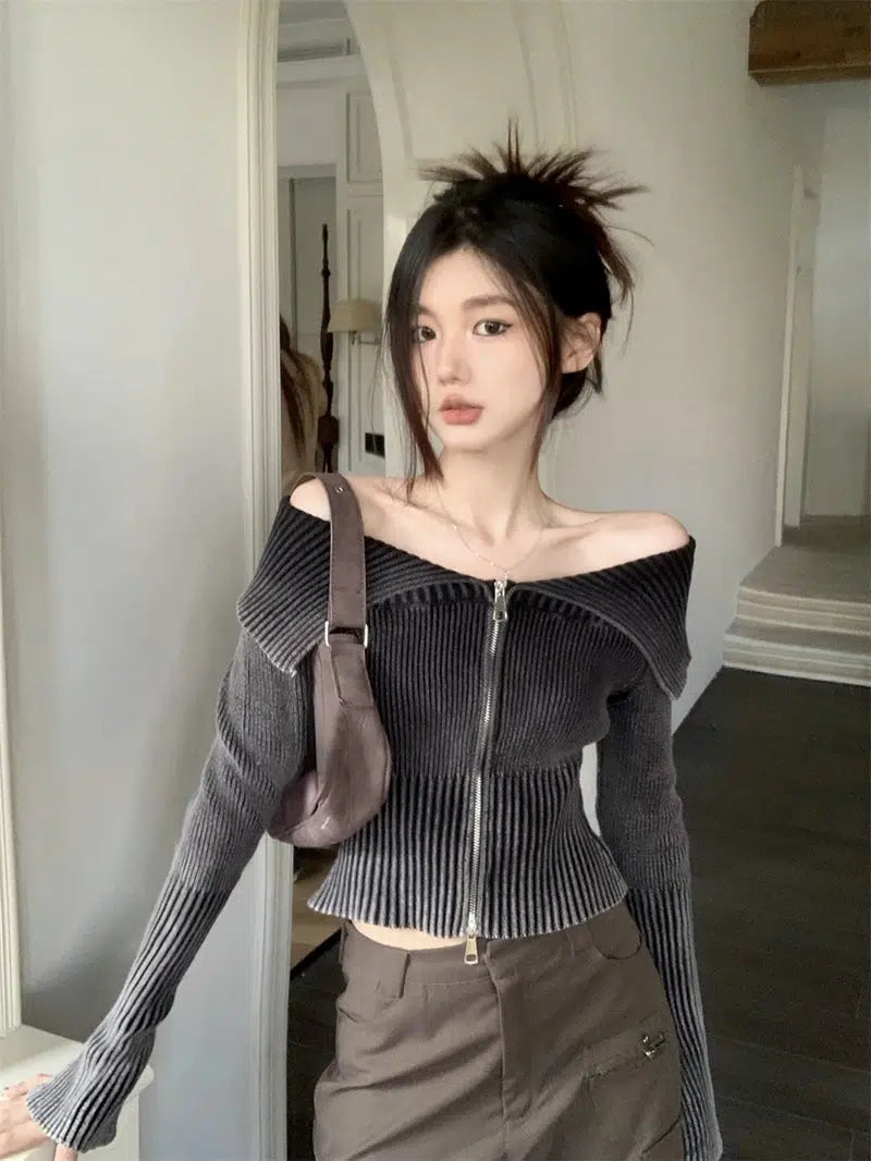 Y2K Off Shoulder Cardigan - Litlookz Studio