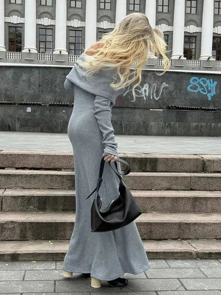 y2k long sleeve dress Y2K Off Shoulder Maxi Dress